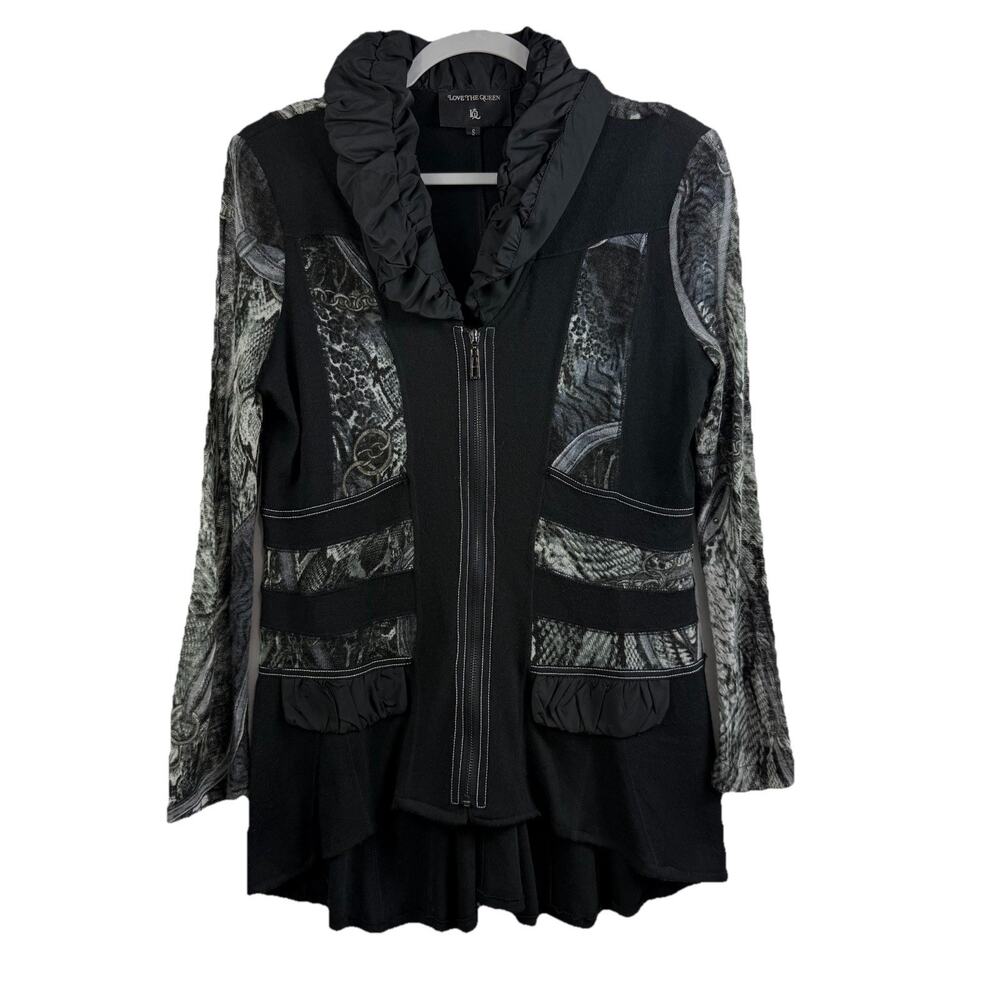 Love The Queen Whimsygoth Full Zip Sweater Cardigan Jacket Small High Low Hem